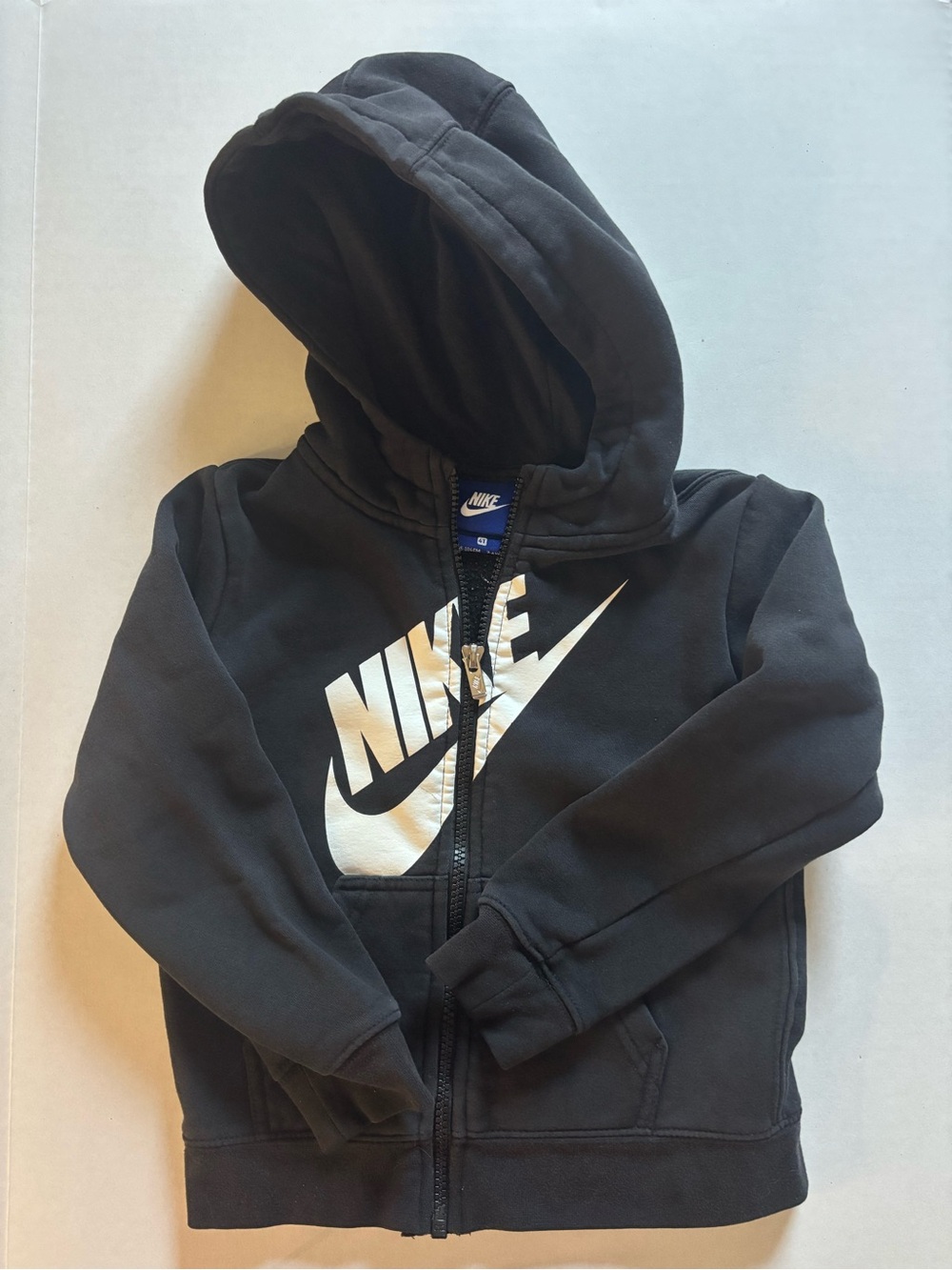 Nike Black Kids Full-Zip Hoodie with White Swoosh Logo